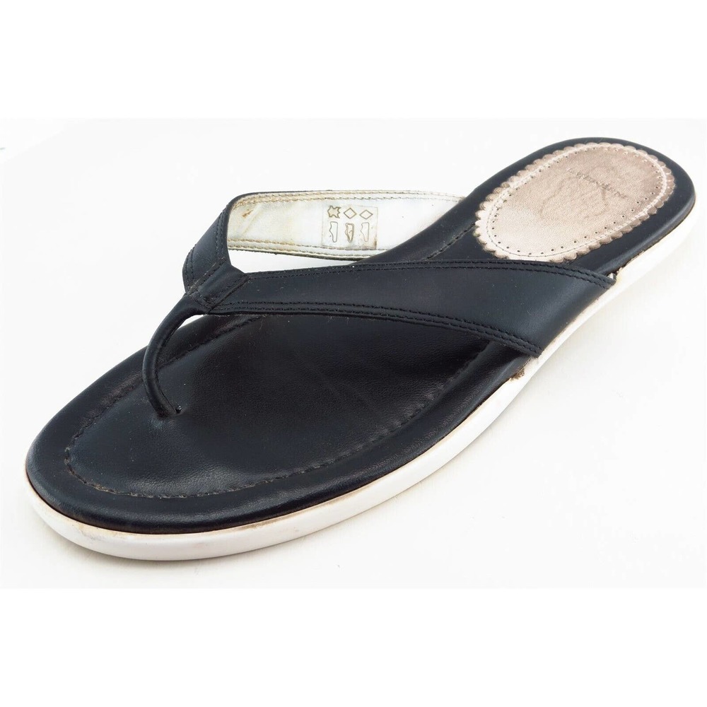 Lands' End Size 9 B‎ Black Flip Flop Leather Women Sandal Shoes